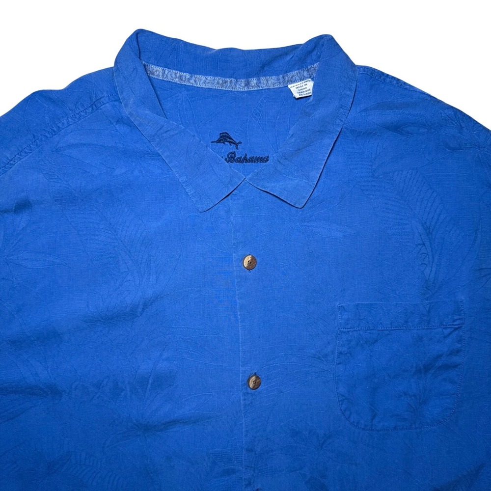 Tommy Bahama Tropical Leaf Jacquard Short Sleeve Silk Shirt Mens XXXL Blue